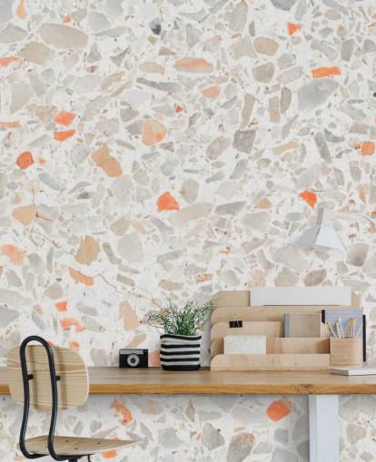 Pale Pink and Smatters of Orange Terrazzo Wallpaper Pale Pink and Smatters of Orange Terrazzo Wallpaper