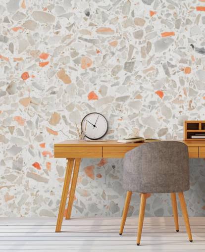 Pale Pink and Smatters of Orange Terrazzo Wallpaper