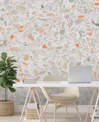 Lichtroze en Smatters van oranje Terrazzo behang Lichtroze en Smatters van oranje Terrazzo behang