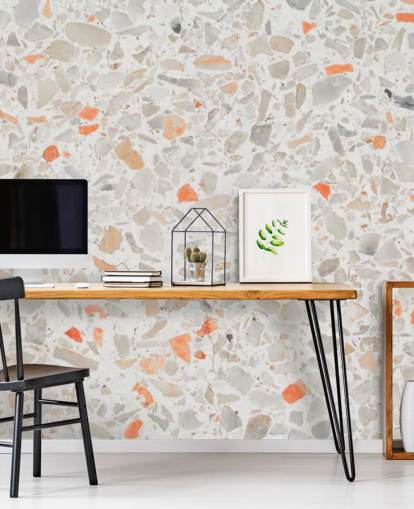 Pale Pink and Smatters of Orange Terrazzo Wallpaper