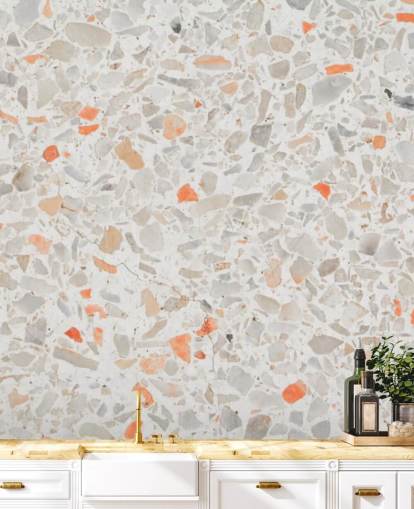 Papel Pintado Terrazo Rosa Pálido y Smatters of Orange