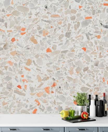 Pale Pink and Smatters of Orange Terrazzo Wallpaper Pale Pink and Smatters of Orange Terrazzo Wallpaper