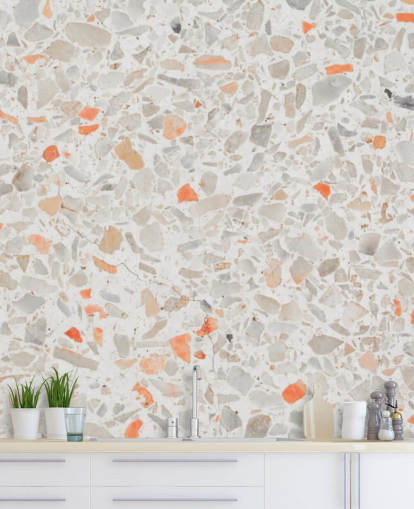 Hellrosa und orangefarbene Terrazzo-Tapete