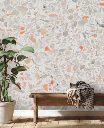 Pale Pink and Smatters of Orange Terrazzo Wallpaper Pale Pink and Smatters of Orange Terrazzo Wallpaper
