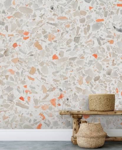 Pale Pink and Smatters of Orange Terrazzo Wallpaper