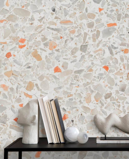 Hellrosa und orangefarbene Terrazzo-Tapete Hellrosa und orangefarbene Terrazzo-Tapete
