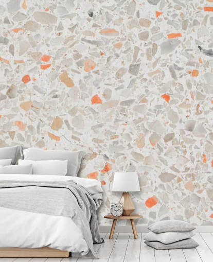Papel de parede rosa pálido e Smatters of Orange Terrazzo Papel de parede rosa pálido e Smatters of Orange Terrazzo