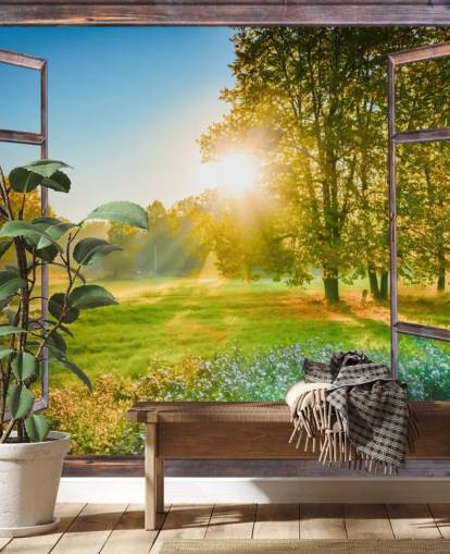 papier peint mural vert personnalisé sur la façade du lever du soleil appelé Sunrise Window View papier peint mural vert personnalisé sur la façade du lever du soleil appelé Sunrise Window View