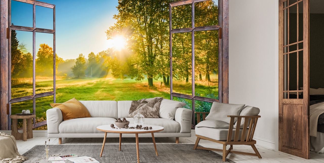 Sunrise Window View Wall Mural Wallsauce US