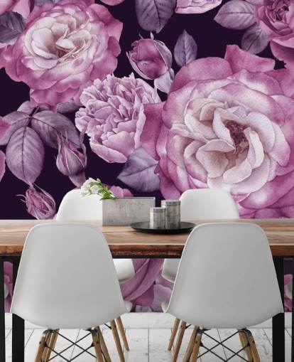 violet customisable floral wallpaper mural called Ultra Violet Roses Dark Floral for bedrooms, living rooms and dining rooms violet customisable floral wallpaper mural called Ultra Violet Roses Dark Floral for bedrooms, living rooms and dining rooms