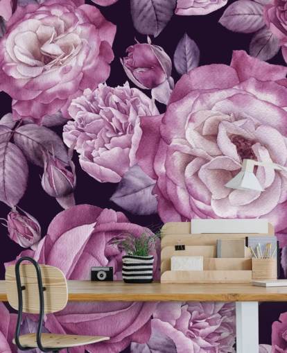 mural de papel pintado floral personalizable de color violeta llamado Ultra Violet Roses Dark Floral para dormitorios, salas de estar y comedores mural de papel pintado floral personalizable de color violeta llamado Ultra Violet Roses Dark Floral para dormitorios, salas de estar y comedores