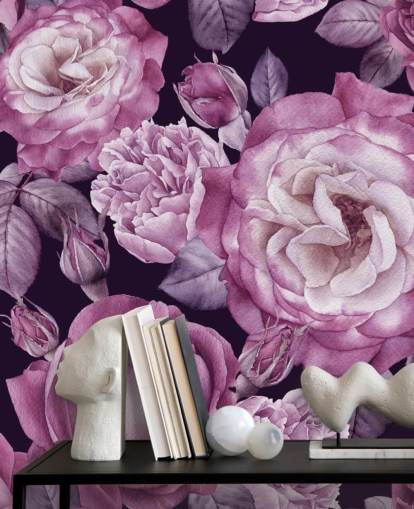 Violette personalisierbare Blumentapete namens Ultra Violet Roses Dark Floral für Schlafzimmer, Wohn- und Esszimmer Violette personalisierbare Blumentapete namens Ultra Violet Roses Dark Floral für Schlafzimmer, Wohn- und Esszimmer
