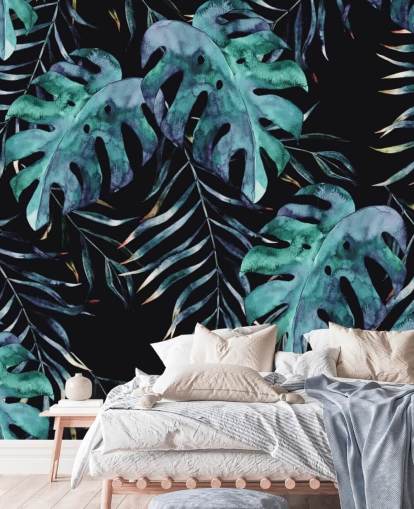 Svart med tropiske blader Palm Bakgrunn