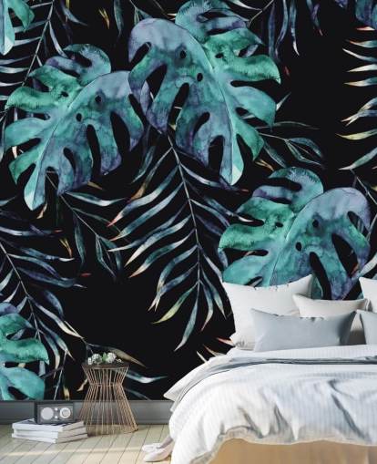 Sort med tropiske blade Palm Baggrund Sort med tropiske blade Palm Baggrund