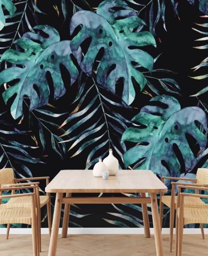 Black with Tropical Leaves Palm Wallpaper