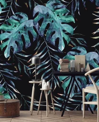 Papel Pintado Palmera Negra con Hojas Tropic