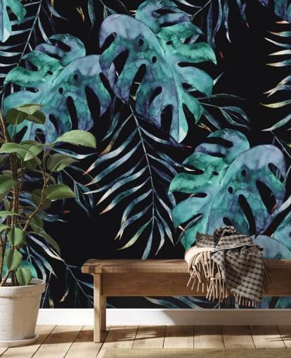 Black with Tropical Leaves Palm Wallpaper Black with Tropical Leaves Palm Wallpaper