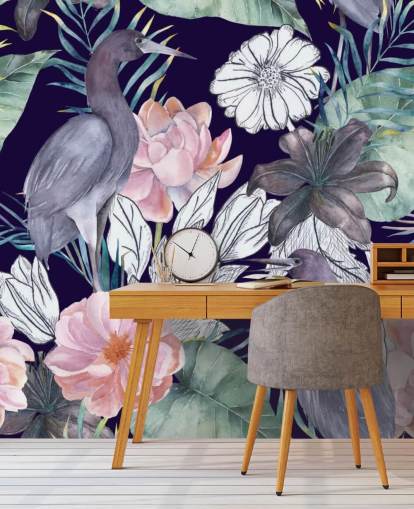 oiseaux-foncés-floraux