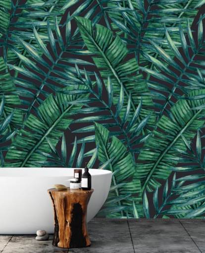 papel de parede de selva de folhas tropicais escuras papel de parede de selva de folhas tropicais escuras