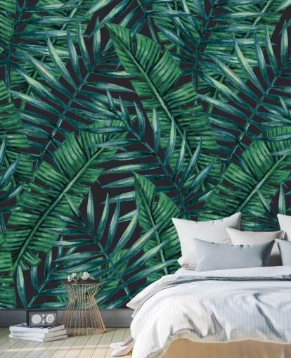 papel pintado de la selva de hojas tropicales oscuras