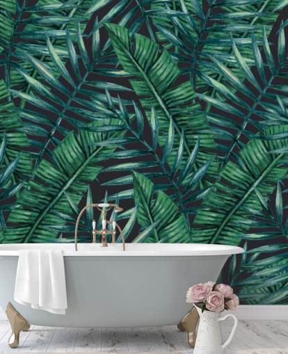 papel pintado de la selva de hojas tropicales oscuras