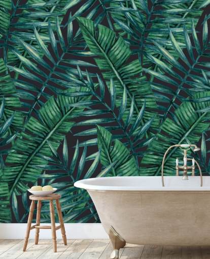 papel pintado de la selva de hojas tropicales oscuras