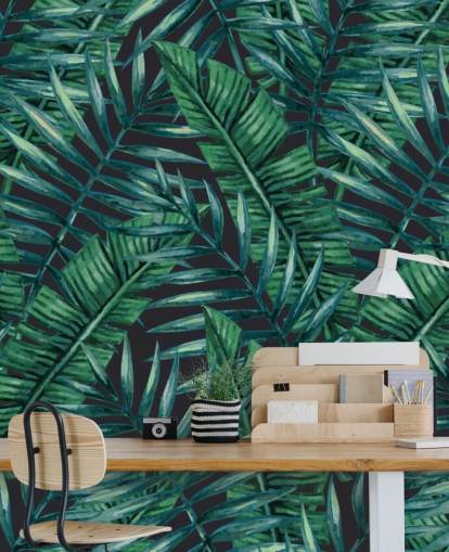 carta da parati dark-tropical-leaf-jungle-wallpaper