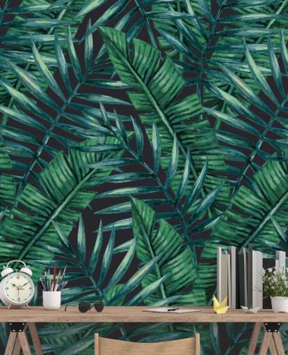 carta da parati dark-tropical-leaf-jungle-wallpaper