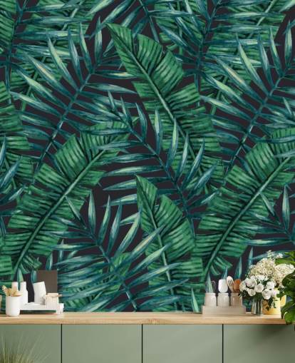 papel pintado de la selva de hojas tropicales oscuras papel pintado de la selva de hojas tropicales oscuras