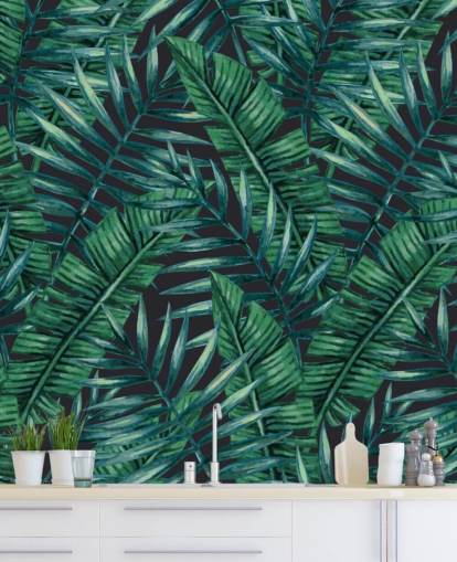 papel pintado de la selva de hojas tropicales oscuras