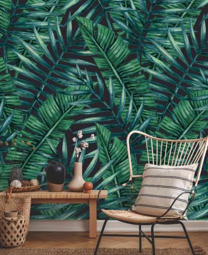 carta da parati dark-tropical-leaf-jungle-wallpaper