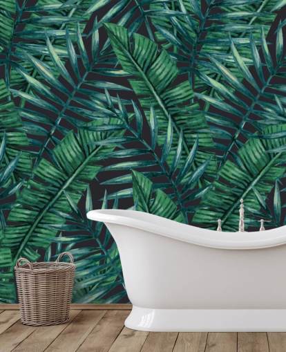 papel pintado de la selva de hojas tropicales oscuras