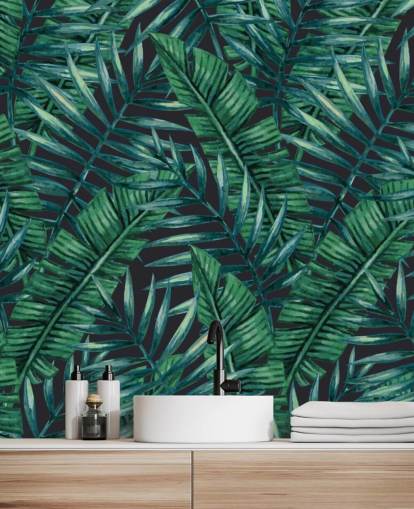 papel pintado de la selva de hojas tropicales oscuras