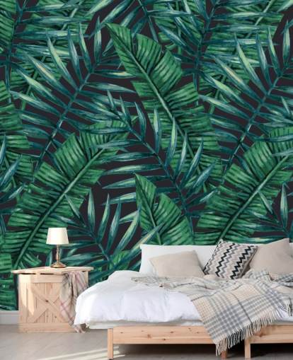 papel pintado de la selva de hojas tropicales oscuras
