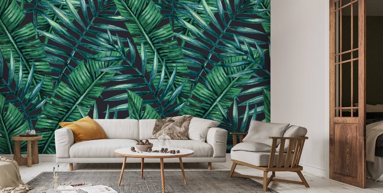Dark Tropical Leaf Jungle Wallpaper | Wallsauce UK