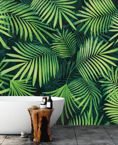 mural de papel pintado con hojas verdes personalizables llamado Hojas de palmera para cocinas o dormitorios mural de papel pintado con hojas verdes personalizables llamado Hojas de palmera para cocinas o dormitorios