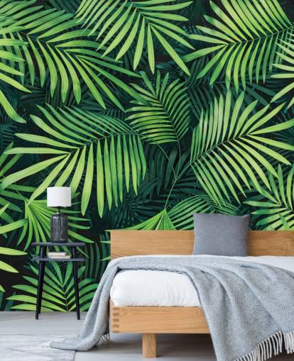 green customisable leaves wallpaper mural called Leaves of Palm Tree for kitchens or bedrooms
