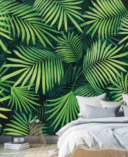 groene aanpasbare muurschildering met bladeren genaamd Leaves of Palm Tree voor keukens of slaapkamers groene aanpasbare muurschildering met bladeren genaamd Leaves of Palm Tree voor keukens of slaapkamers