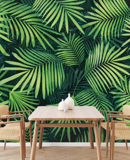 Wandbild „Blätter der Palme“, grün, personalisierbar, für Küchen oder Schlafzimmer