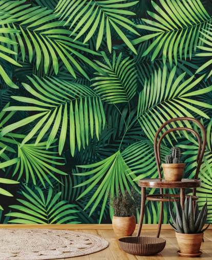 groene aanpasbare muurschildering met bladeren genaamd Leaves of Palm Tree voor keukens of slaapkamers