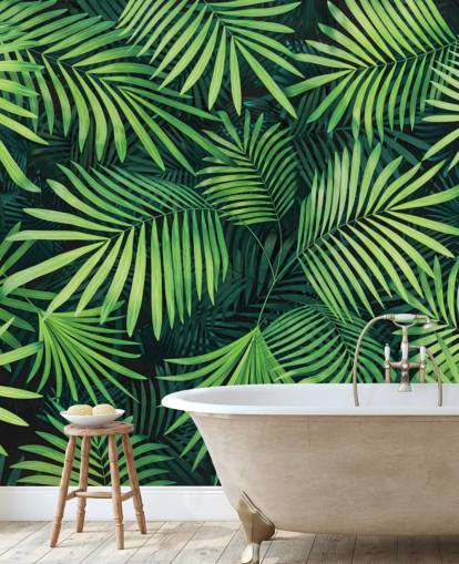 green customisable leaves wallpaper mural called Leaves of Palm Tree for kitchens or bedrooms