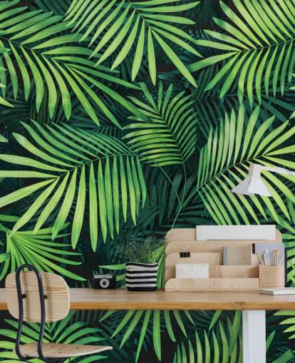 groene aanpasbare muurschildering met bladeren genaamd Leaves of Palm Tree voor keukens of slaapkamers groene aanpasbare muurschildering met bladeren genaamd Leaves of Palm Tree voor keukens of slaapkamers