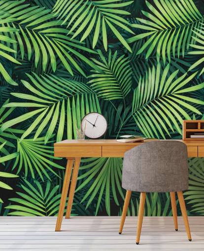 mural de papel de parede de folhas verdes personalizáveis chamado Leaves of Palm Tree para cozinhas ou quartos