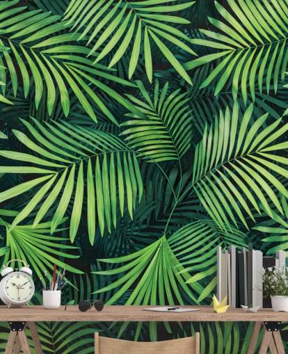 grønne tilpassbare blader tapet veggmaleri kalt Leaves of Palm Tree for kjøkken eller soverom