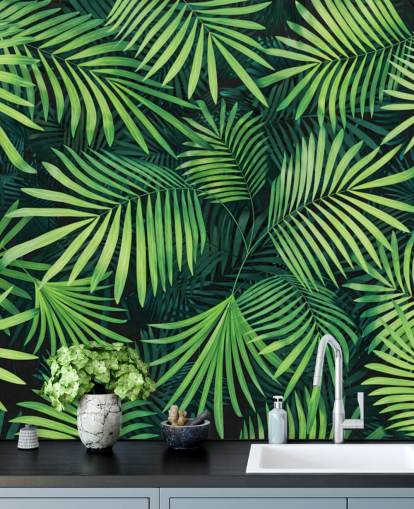mural de papel de parede de folhas verdes personalizáveis chamado Leaves of Palm Tree para cozinhas ou quartos mural de papel de parede de folhas verdes personalizáveis chamado Leaves of Palm Tree para cozinhas ou quartos