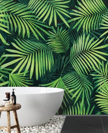groene aanpasbare muurschildering met bladeren genaamd Leaves of Palm Tree voor keukens of slaapkamers