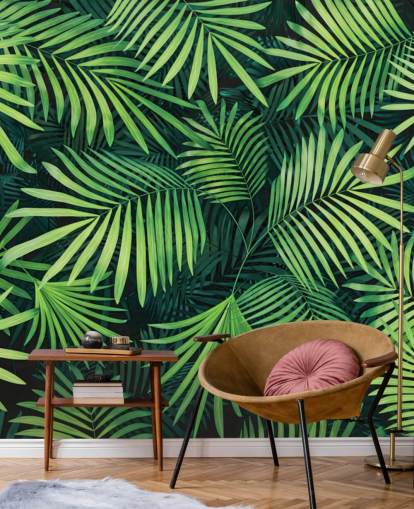 papier peint mural de feuilles vertes personnalisables appelé Leaves of Palm Tree pour les cuisines ou les chambres