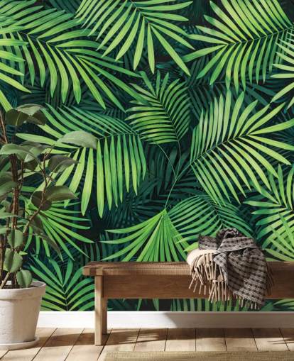 mural de papel de parede de folhas verdes personalizáveis chamado Leaves of Palm Tree para cozinhas ou quartos mural de papel de parede de folhas verdes personalizáveis chamado Leaves of Palm Tree para cozinhas ou quartos
