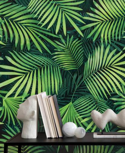 green customizable leaves wallpaper mural called Leaves of Palm Tree for kitchens or bedrooms