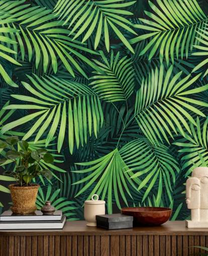 grønne tilpassbare blader tapet veggmaleri kalt Leaves of Palm Tree for kjøkken eller soverom